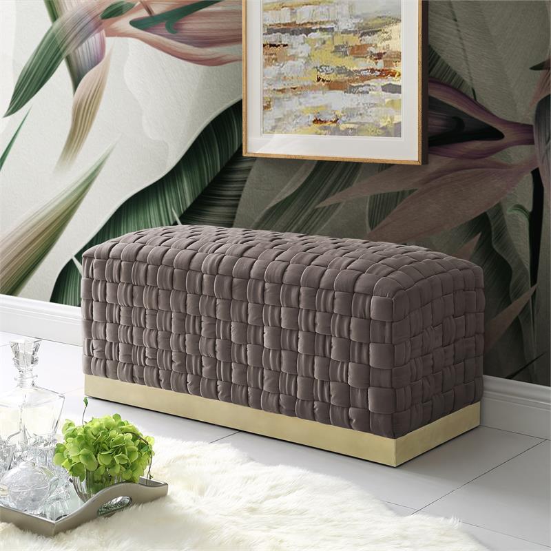 Posh Living Michirin Woven Velvet Bench in Taupe/Gold