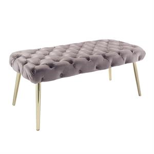 Posh Living Dia Button Tufted Velvet Bench with Metal Legs in Lilac/Gold