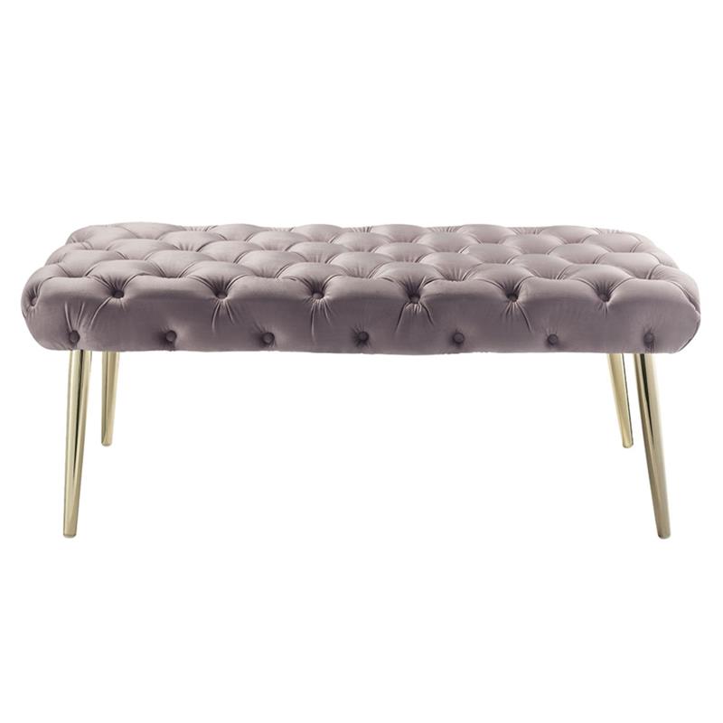 Posh Living Dia Button Tufted Velvet Bench with Metal Legs in Lilac/Gold