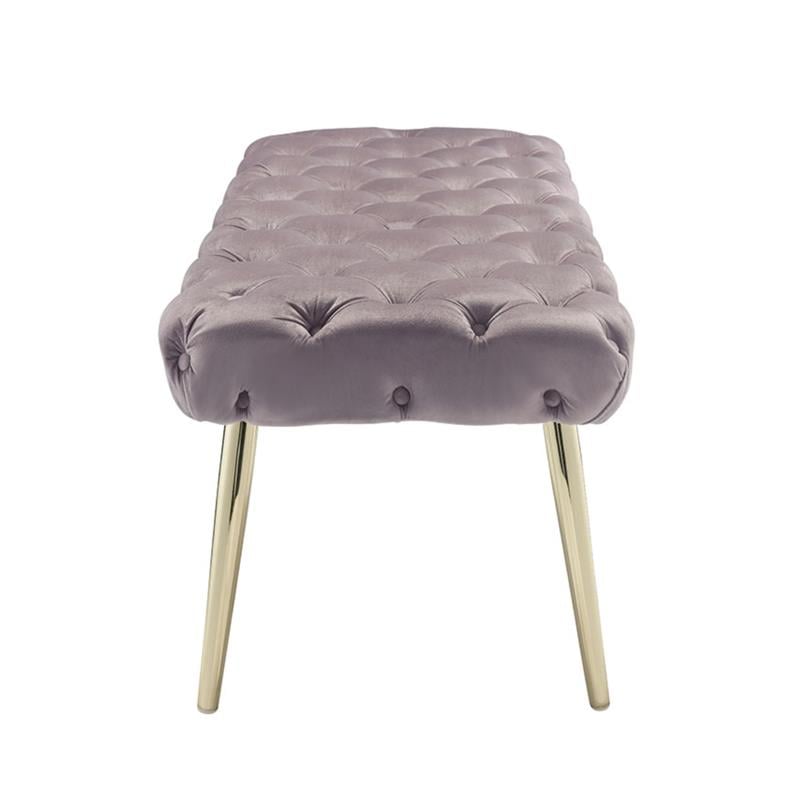 Posh Living Dia Button Tufted Velvet Bench with Metal Legs in Lilac/Gold