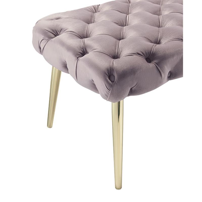 Posh Living Dia Button Tufted Velvet Bench with Metal Legs in Lilac/Gold