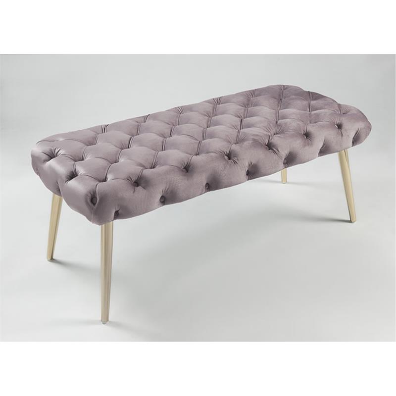 Posh Living Dia Button Tufted Velvet Bench with Metal Legs in Lilac/Gold
