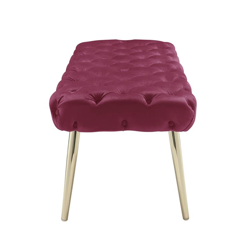 Posh Living Dia Button Tufted Velvet Bench with Metal Legs in Fuchsia/Gold