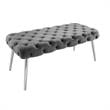 Posh Living Dia Button Tufted Velvet Bench with Metal Legs in Gray/Chrome