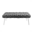 Posh Living Dia Button Tufted Velvet Bench with Metal Legs in Gray/Chrome