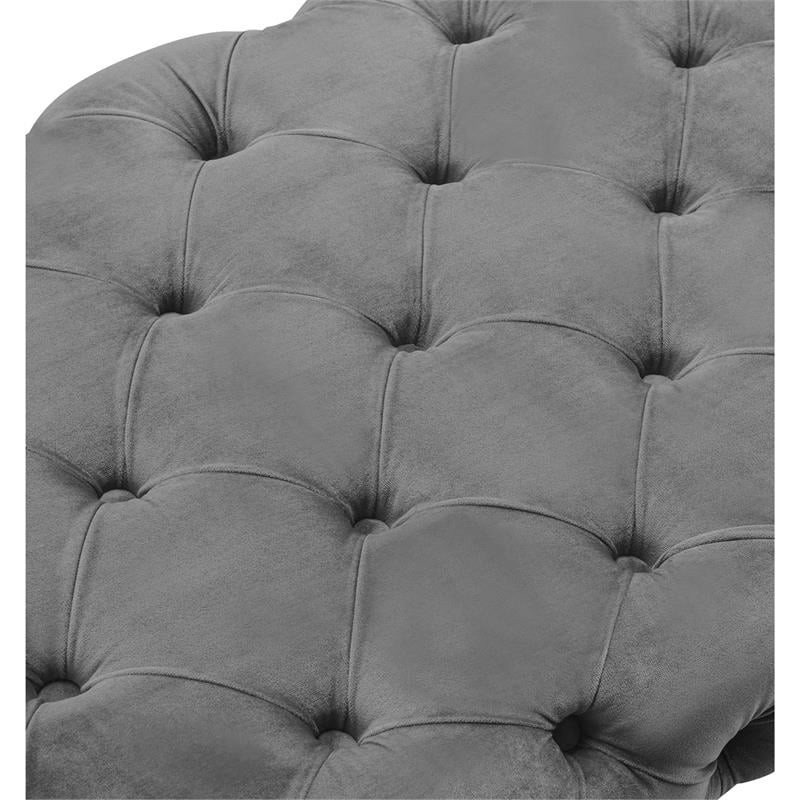 Posh Living Dia Button Tufted Velvet Bench with Metal Legs in Gray/Chrome