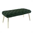 Posh Living Dia Button Tufted Velvet Bench with Metal Legs in Hunter Green/Gold