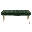 Posh Living Dia Button Tufted Velvet Bench with Metal Legs in Hunter Green/Gold