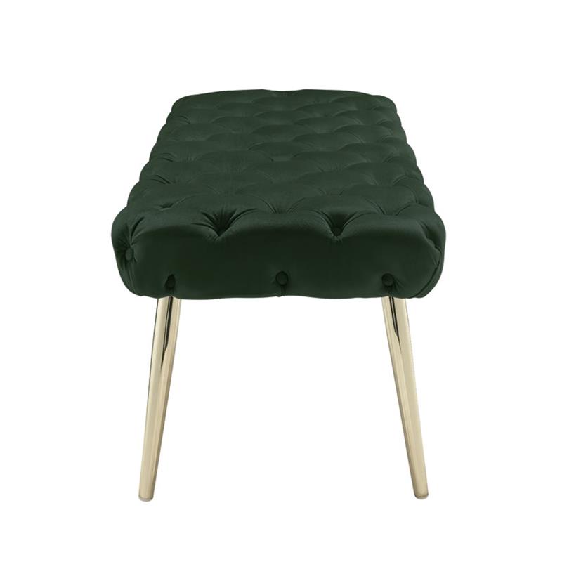 Posh Living Dia Button Tufted Velvet Bench with Metal Legs in Hunter Green/Gold