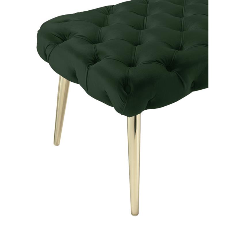 Posh Living Dia Button Tufted Velvet Bench with Metal Legs in Hunter Green/Gold