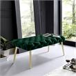 Posh Living Dia Button Tufted Velvet Bench with Metal Legs in Hunter Green/Gold