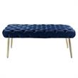 Posh Living Dia Button Tufted Velvet Bench with Metal Legs in Navy Blue/Gold