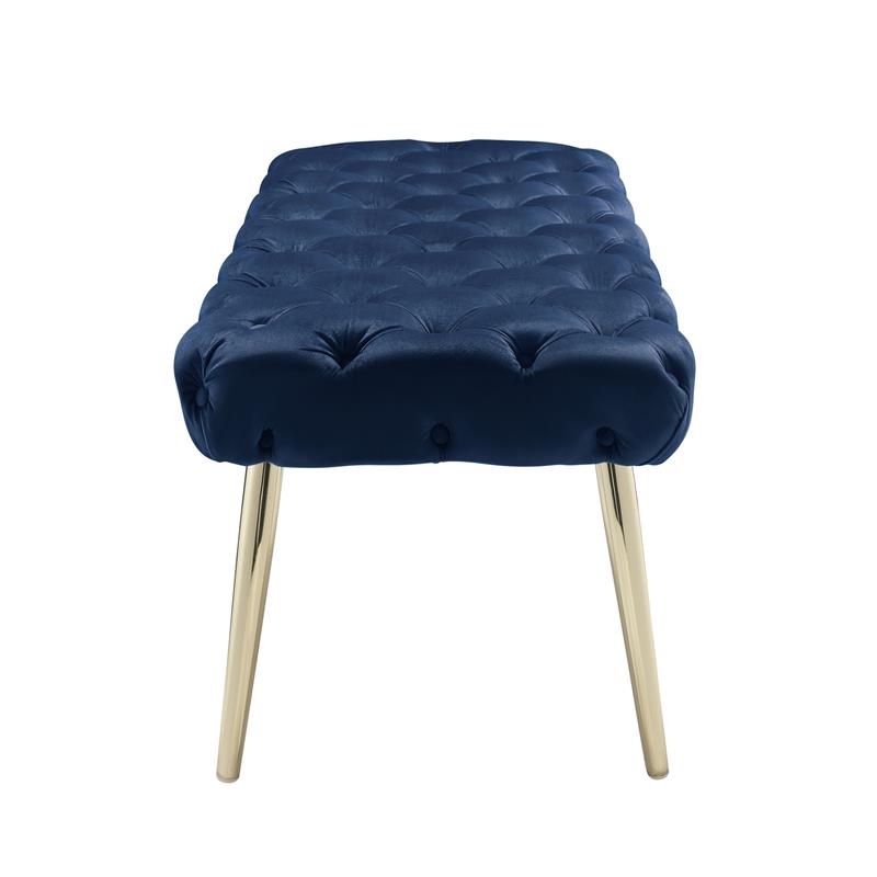 Posh Living Dia Button Tufted Velvet Bench with Metal Legs in Navy Blue/Gold