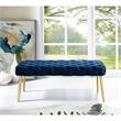 Posh Living Dia Button Tufted Velvet Bench with Metal Legs in Navy Blue/Gold