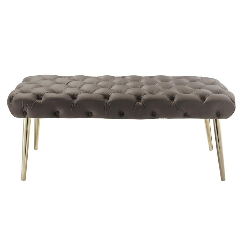 Posh Living Dia Button Tufted Velvet Bench with Metal Legs in Taupe/Gold