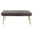 Posh Living Dia Button Tufted Velvet Bench with Metal Legs in Taupe/Gold
