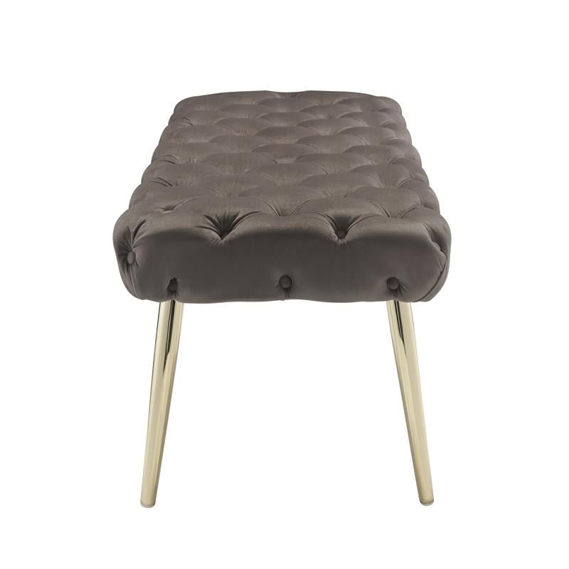 Posh Living Dia Button Tufted Velvet Bench with Metal Legs in Taupe/Gold