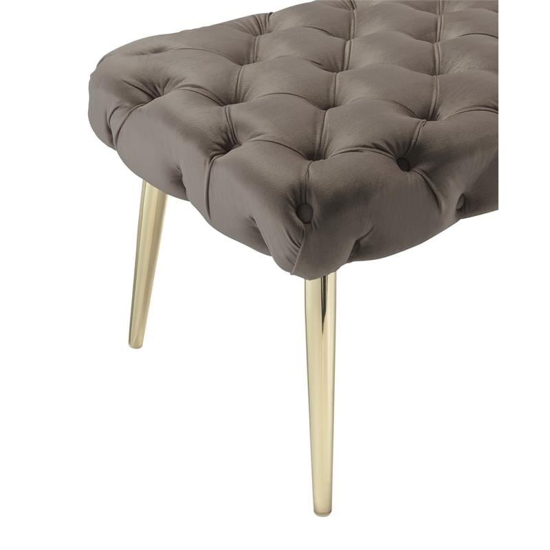 Posh Living Dia Button Tufted Velvet Bench with Metal Legs in Taupe/Gold