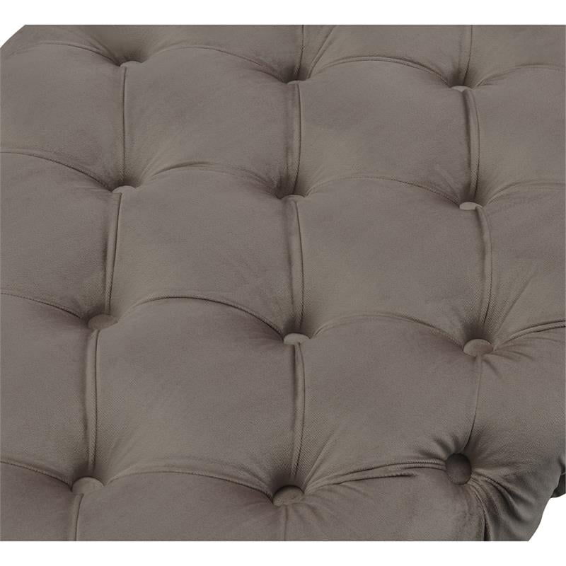 Posh Living Dia Button Tufted Velvet Bench with Metal Legs in Taupe/Gold