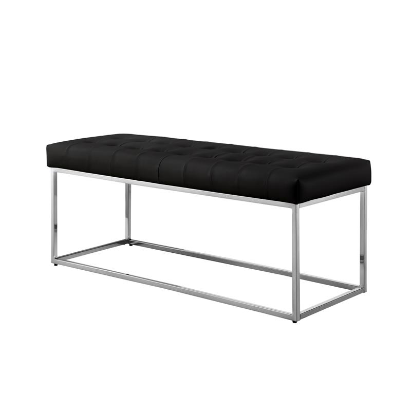 Posh Living Foster Faux Leather Bench in Black/Chrome