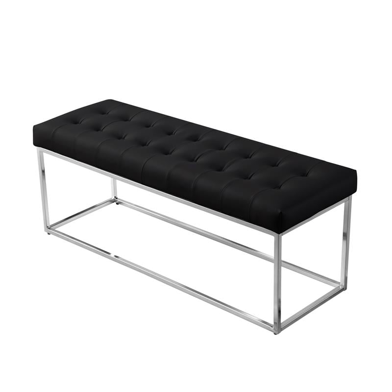 Posh Living Foster Faux Leather Bench in Black/Chrome