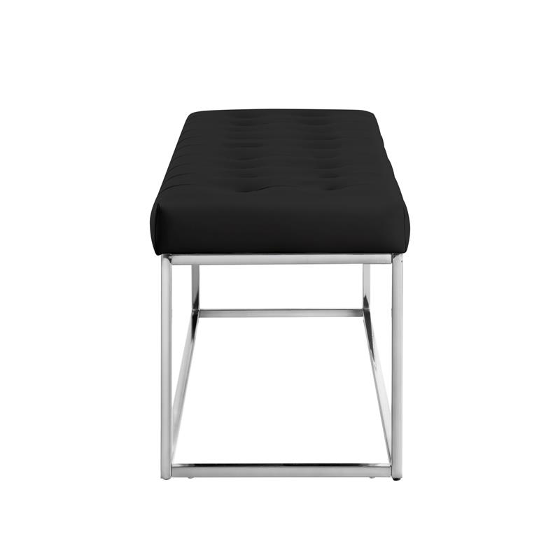 Posh Living Foster Faux Leather Bench in Black/Chrome