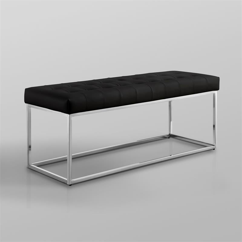 Posh Living Foster Faux Leather Bench in Black/Chrome