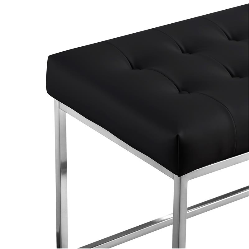 Posh Living Foster Faux Leather Bench in Black/Chrome