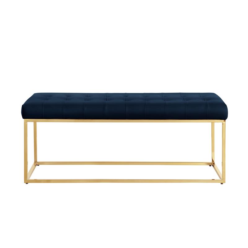 Posh Living Foster Faux Leather Bench in Navy Blue/Gold