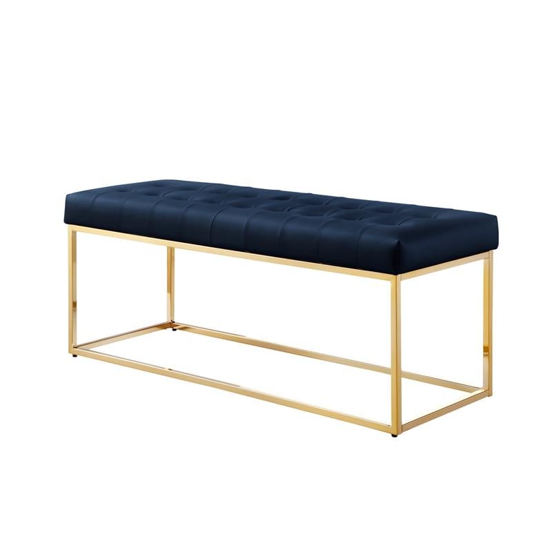 Posh Living Foster Faux Leather Bench in Navy Blue/Gold