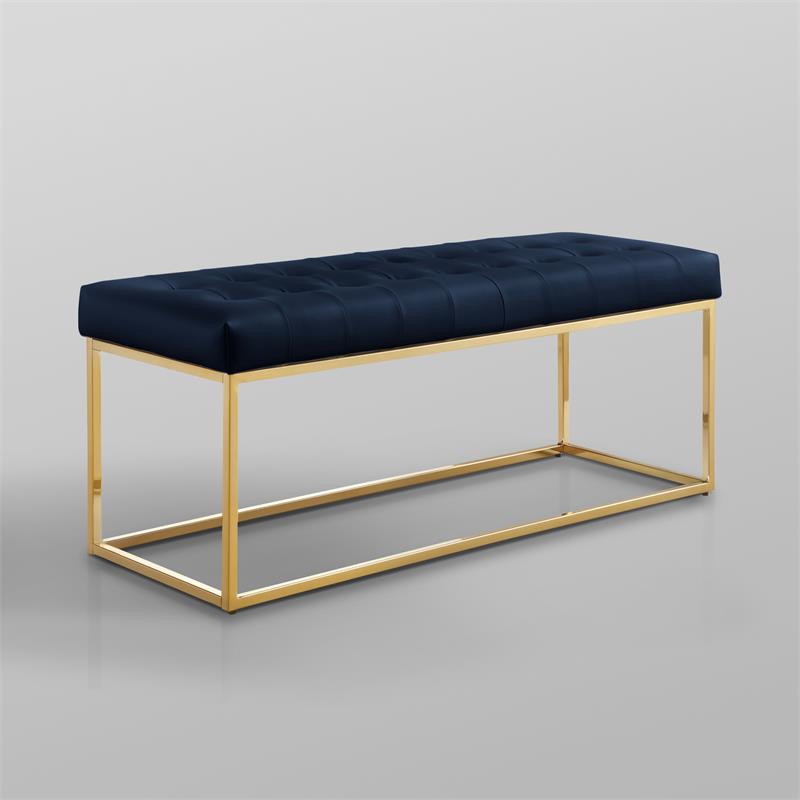 Posh Living Foster Faux Leather Bench in Navy Blue/Gold