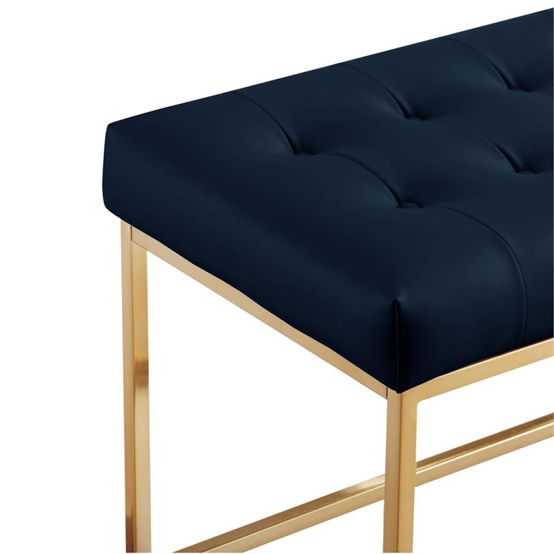 Posh Living Foster Faux Leather Bench in Navy Blue/Gold