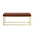 Posh Living Foster Faux Leather Bench in Camel Brown/Gold