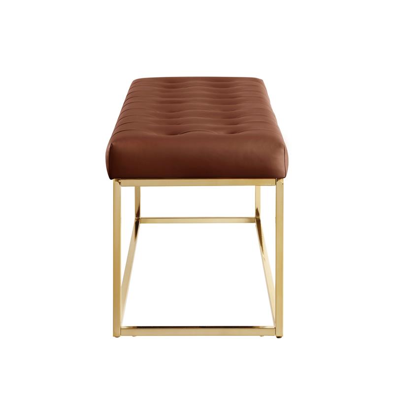 Posh Living Foster Faux Leather Bench in Camel Brown/Gold