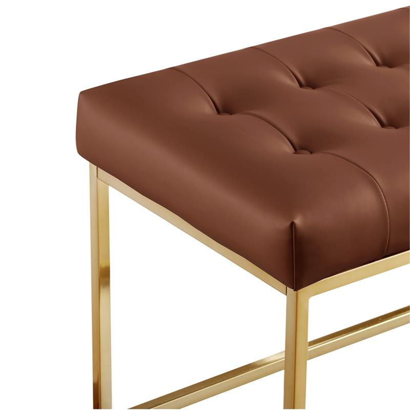 Posh Living Foster Faux Leather Bench in Camel Brown/Gold