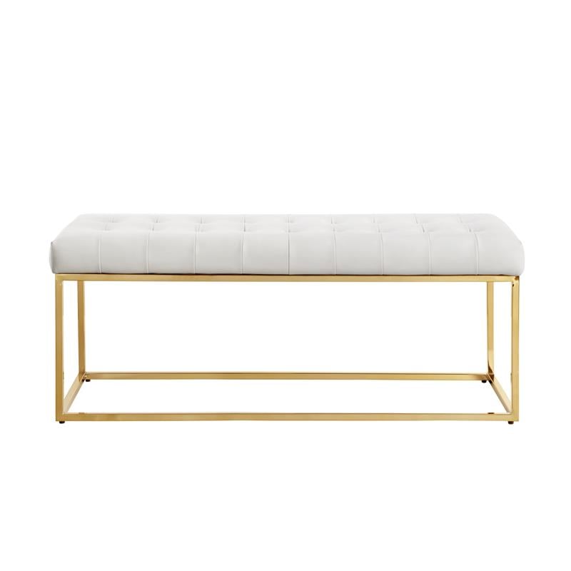 Posh Living Foster Faux Leather Bench in White/Gold