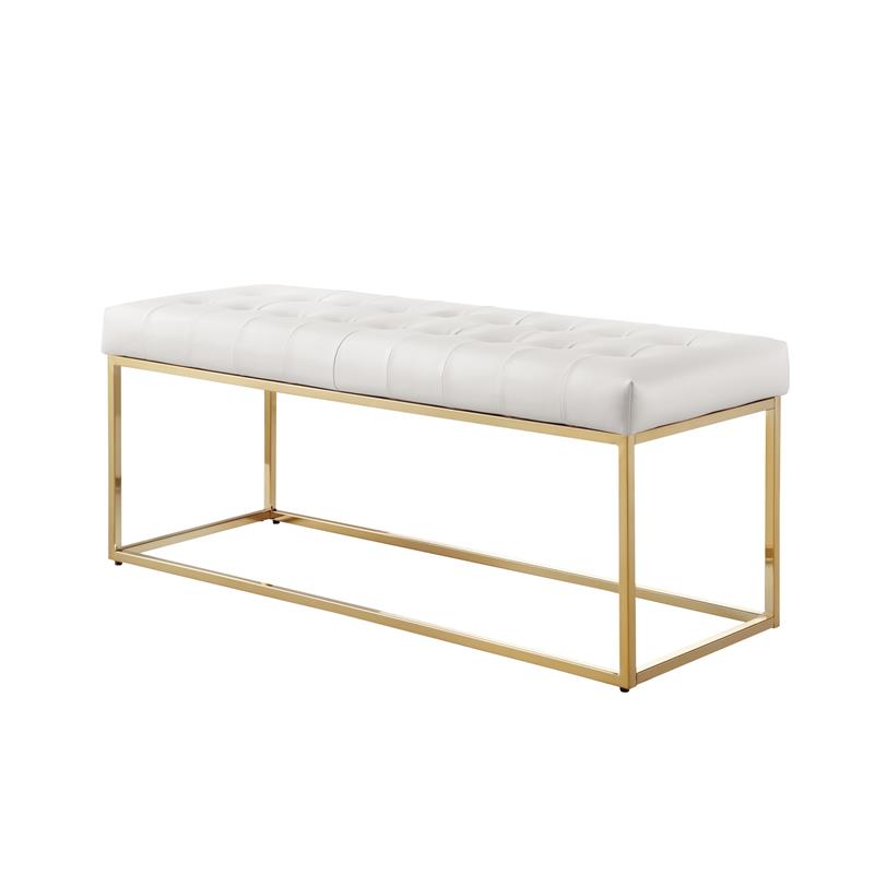 Posh Living Foster Faux Leather Bench in White/Gold