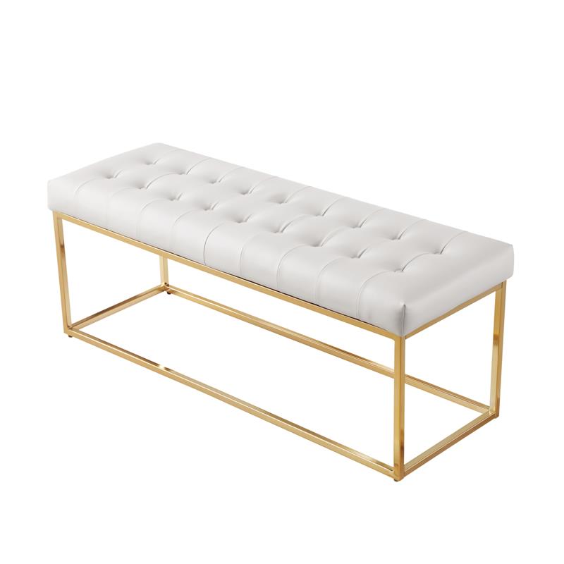 Posh Living Foster Faux Leather Bench in White/Gold