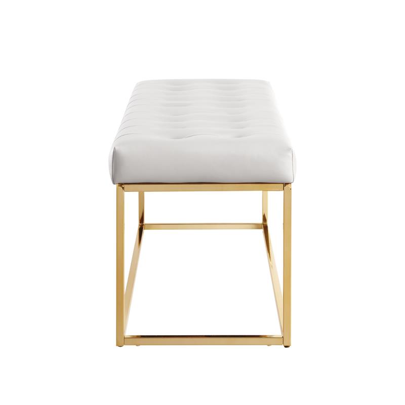 Posh Living Foster Faux Leather Bench in White/Gold