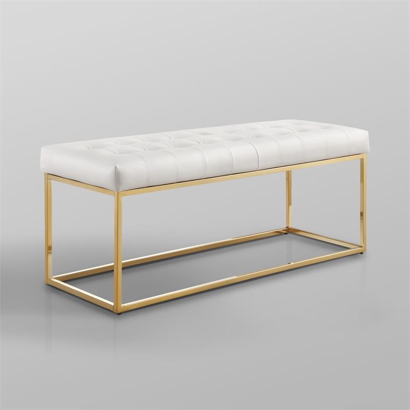 Posh Living Foster Faux Leather Bench in White/Gold