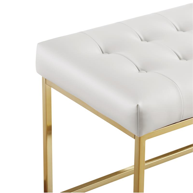 Posh Living Foster Faux Leather Bench in White/Gold