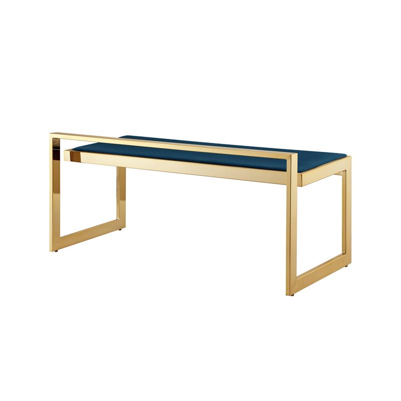 Posh Living Camilo Velvet and Stainless Steel Base Bench in Navy Blue/Gold