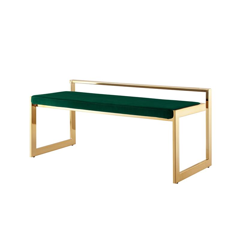 Posh Living Camilo Velvet and Stainless Steel Base Bench in Green/Gold