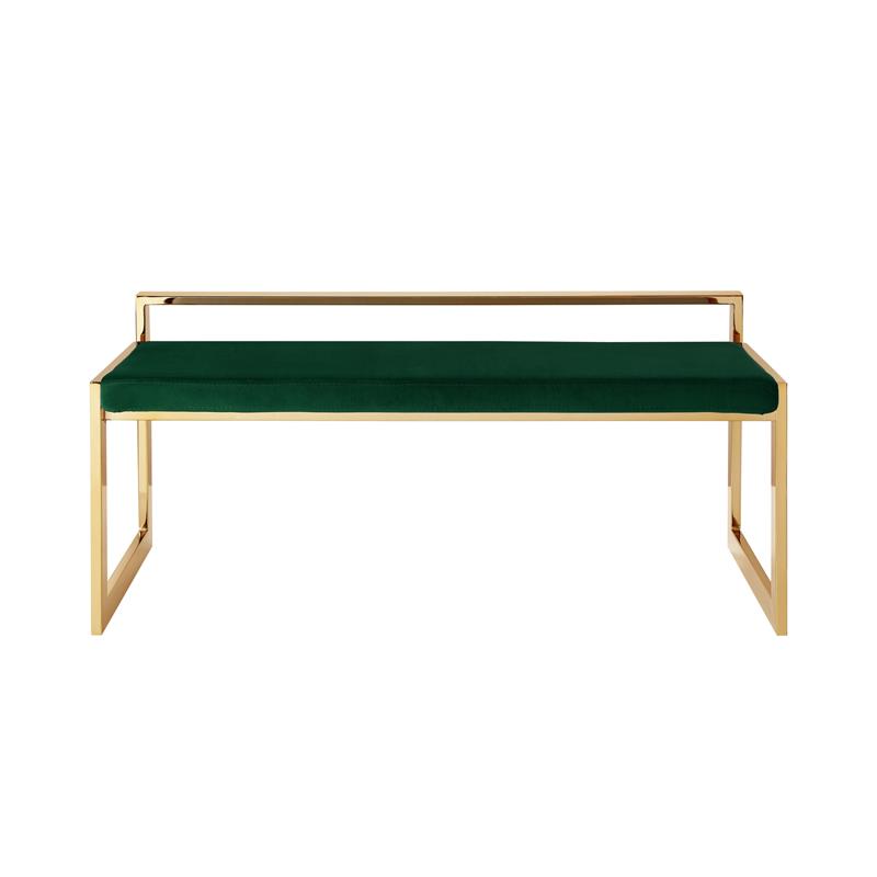 Posh Living Camilo Velvet and Stainless Steel Base Bench in Green/Gold