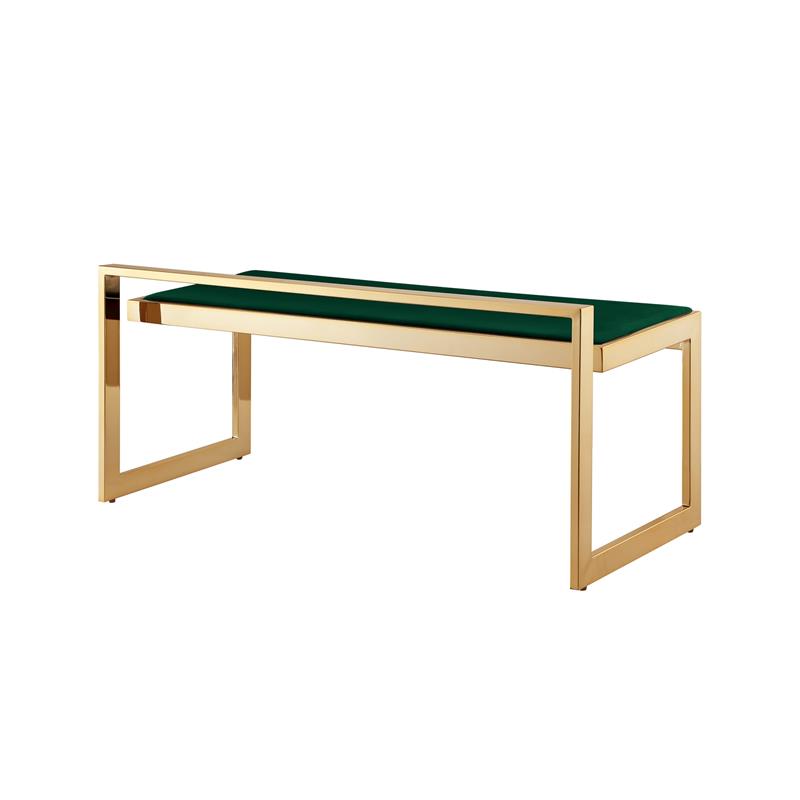 Posh Living Camilo Velvet and Stainless Steel Base Bench in Green/Gold