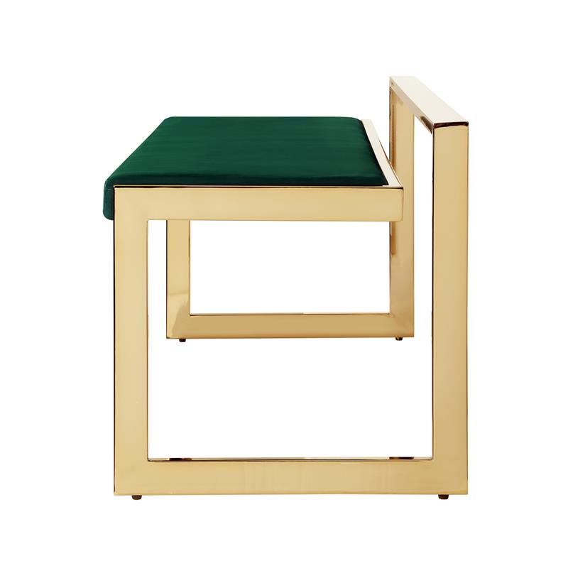 Posh Living Camilo Velvet and Stainless Steel Base Bench in Green/Gold