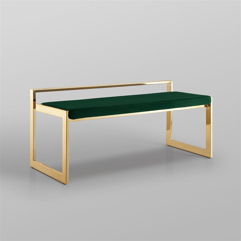Posh Living Camilo Velvet and Stainless Steel Base Bench in Green/Gold