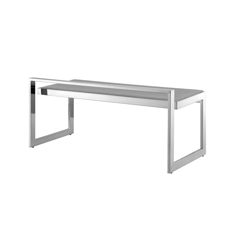 Posh Living Camilo Velvet and Stainless Steel Base Bench in Gray/Chrome
