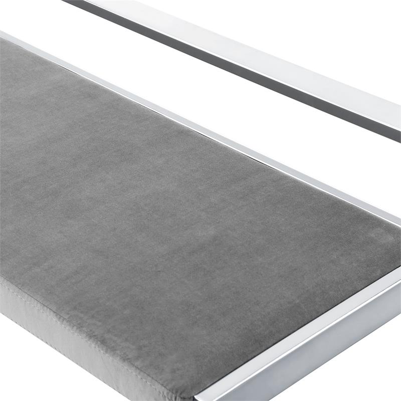 Posh Living Camilo Velvet and Stainless Steel Base Bench in Gray/Chrome