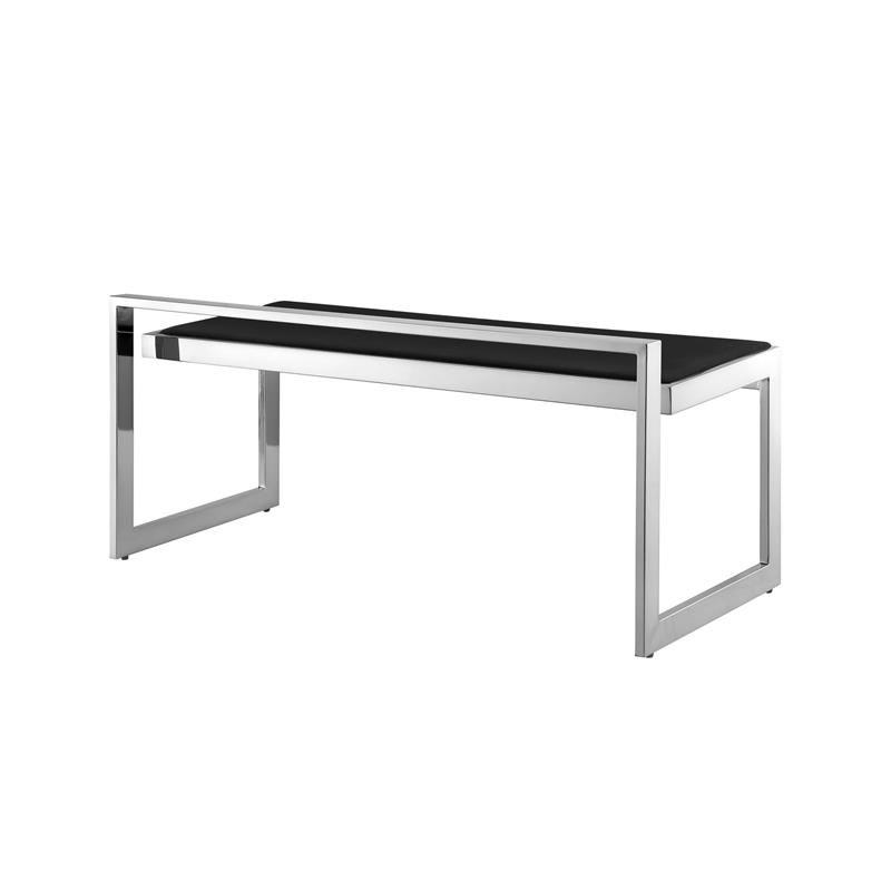 Posh Living Camilo Velvet and Stainless Steel Base Bench in Black/Chrome